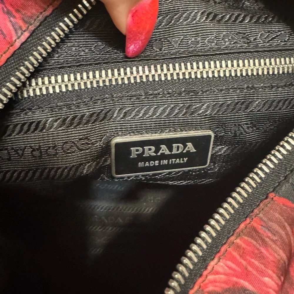 Prada Tessuto Nylon Rose Shop Shoulder Bag Rosso W/ COA